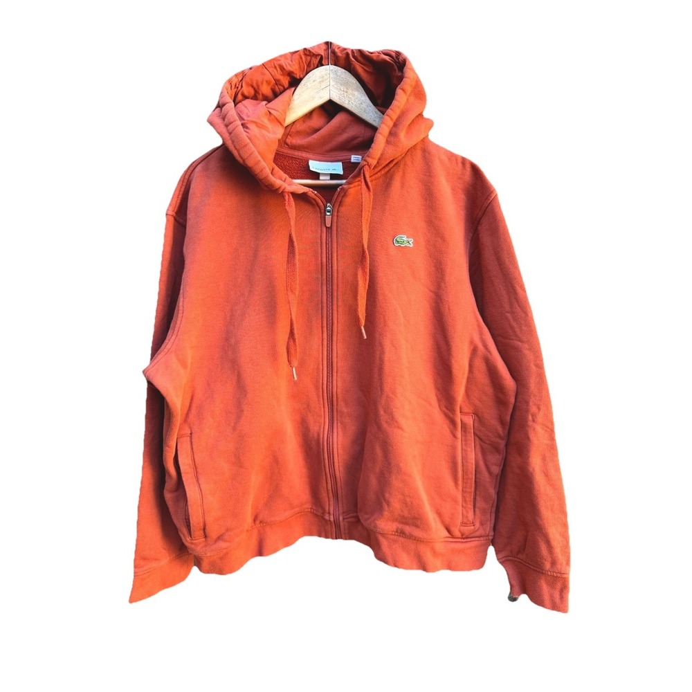 Lacoste Full Zip Hoodie Mens 2XL Orange Classic Fit Solid Embroidered Crocodile